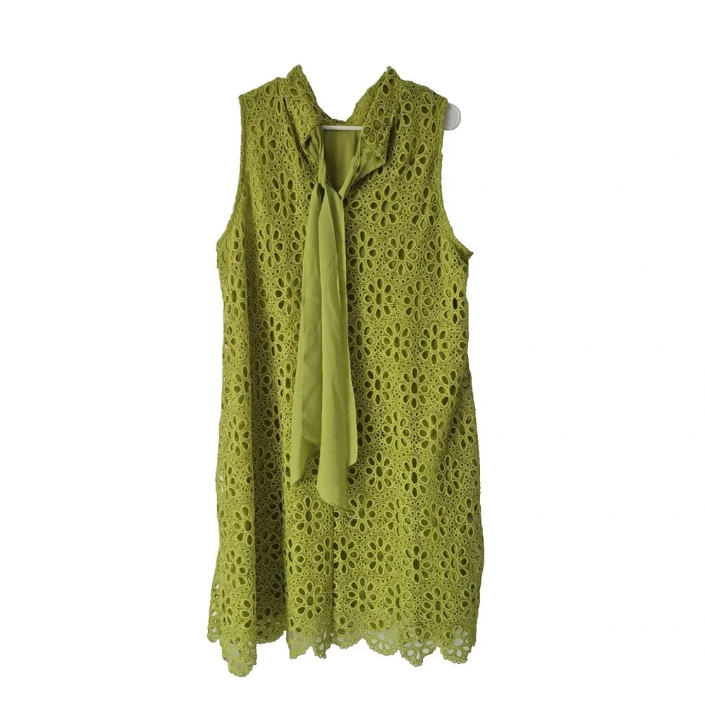 Robbie Bee Dress Womens 22W Green Eylet Lace Lined Sheath Sleeveless Boho